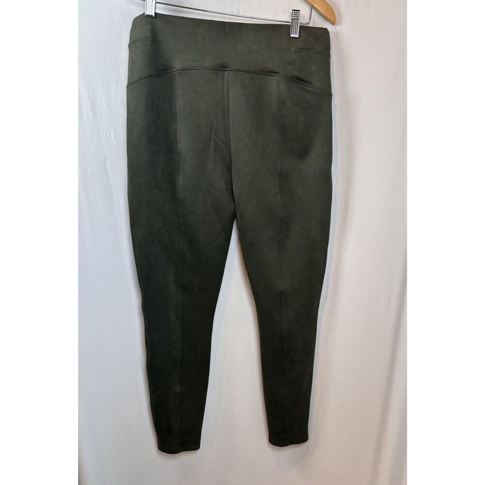 Spanx Womens Faux Suede Rich Dark Green Leggings Size Medium Pull On Skinny